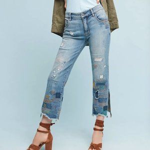 Anthropologie Pilcro Embroidered High-Rise Cropped Straight Jeans